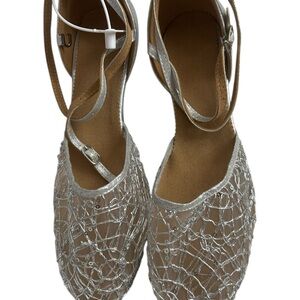 Silver Sequin Ankle-Strap dancing Shoes